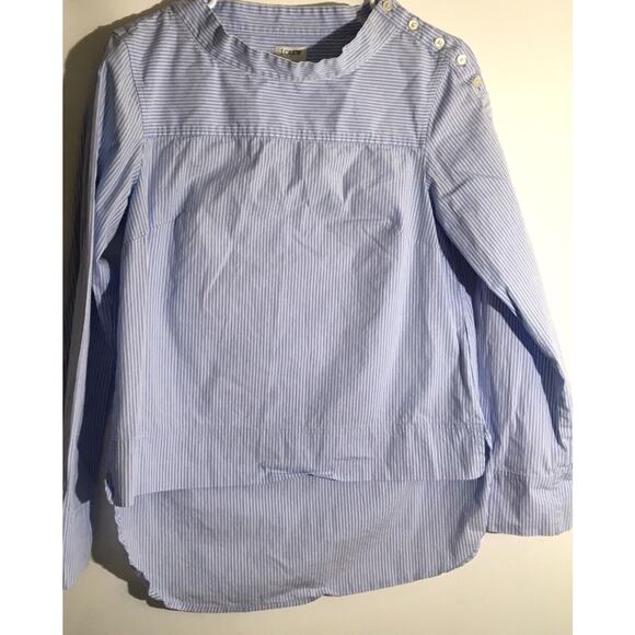 J. Crew Women’s Size 2 Blue & White Striped Funnel Neck Organic Cotton Blouse - Picture 1 of 7